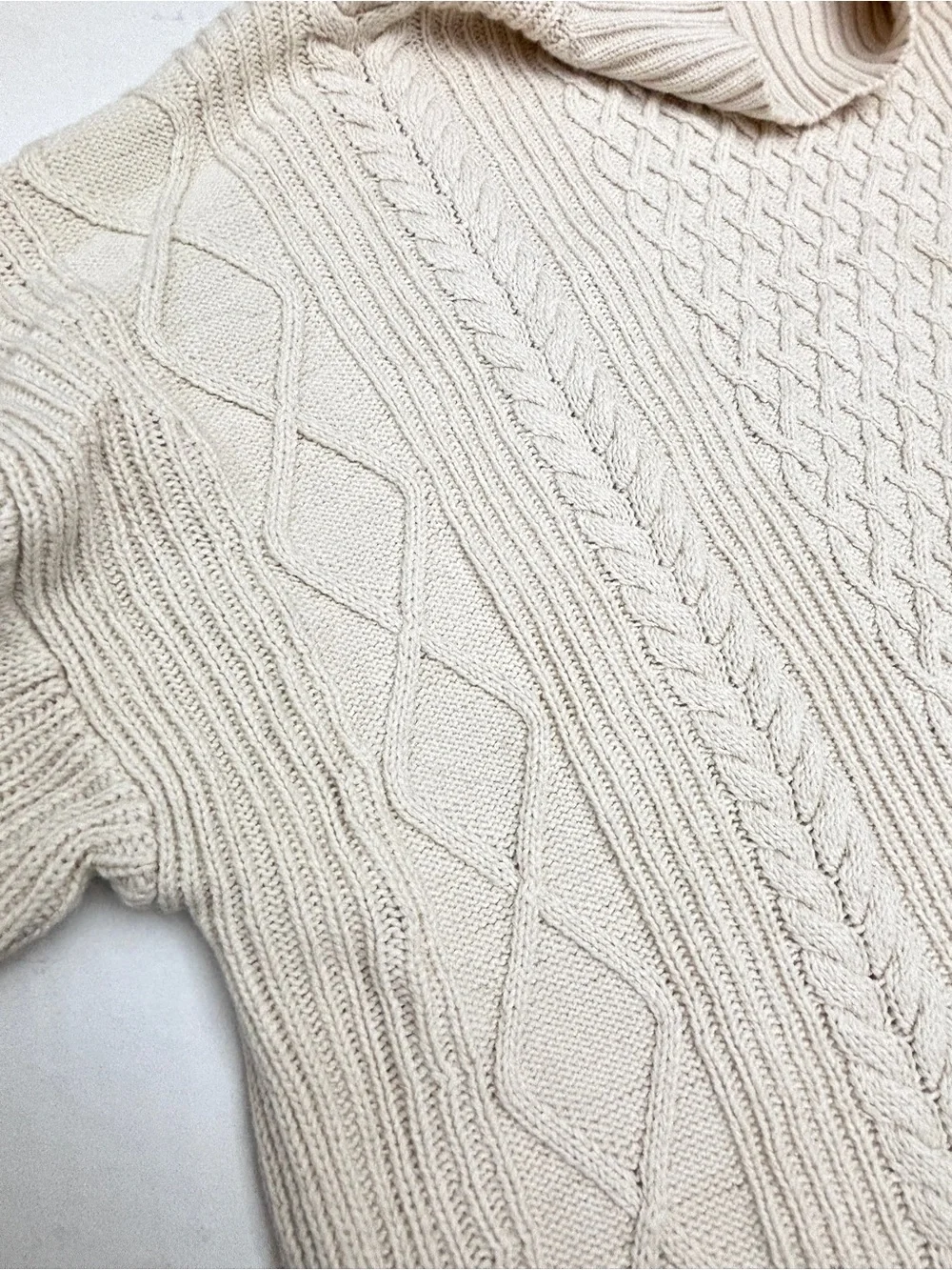 J. Crew Cable Knit Sweater Fisherman Mock Neck Cream Women XL